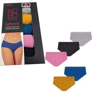 No Boundaries Cotton Stretch Ribbed 5-Pack Hipster NOBO Panties – Size Small